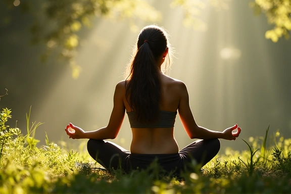 Persona che medita in un ambiente sereno, promuovendo la chiarezza mentale e la riduzione dello stress.