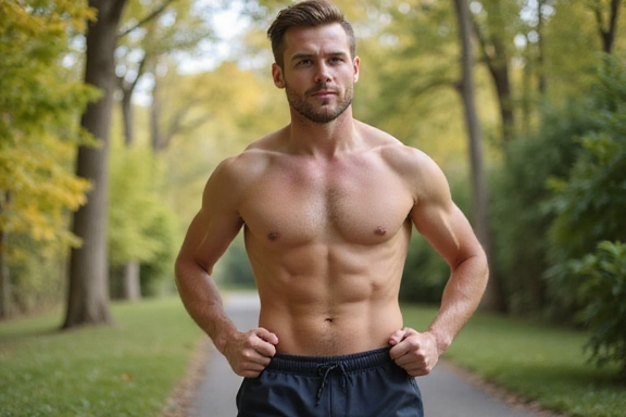 Uomo energico che fa esercizio all'aperto, simbolo di vitalità e benessere.