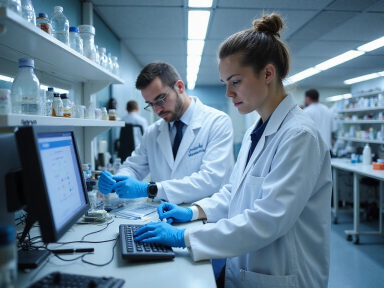 Scienziati che lavorano in un laboratorio moderno con attrezzature avanzate, che simboleggia la ricerca scientifica