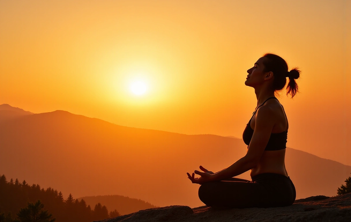 Uomo che pratica yoga all'alba, simbolo di energia e benessere naturale